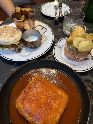 Bifana sublime (left), francesinha  at 26 Vegan Food Project in Lisbon