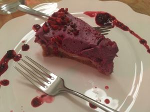 raw raspberry cheese cake ... so delicious!! at 26 Vegan Food Project in Lisbon