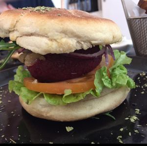 Beet burger at 26 Vegan Food Project in Lisbon