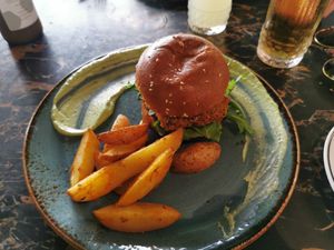 Tofu & Chips burger (pretty good) at 26 Vegan Food Project in Lisbon
