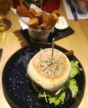 both special burger plus sweet potato fries  at 26 Vegan Food Project in Lisbon