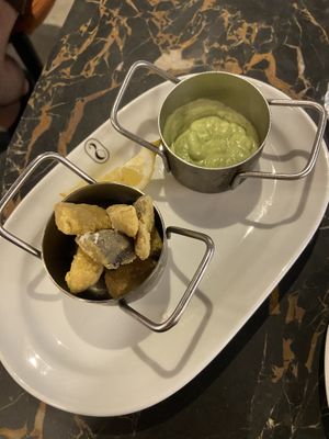 Fried mushrooms (‘fish’) starter  at 26 Vegan Food Project in Lisbon