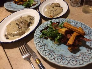 Seitan steaks with mushroom sauce. at 26 Vegan Food Project in Lisbon