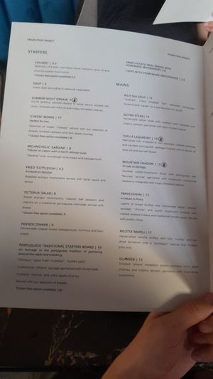 Menu at 26 Vegan Food Project in Lisbon