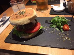 Really good burger with sweet potatoes.  at 26 Vegan Food Project in Lisbon