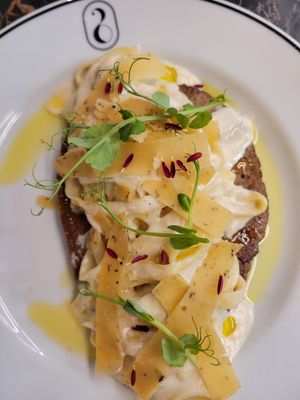 Steak au paillard with vegan parmesan at 26 Vegan Food Project in Lisbon