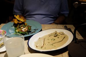 Seitan steak with mushroom sauce, fries & salad at 26 Vegan Food Project in Lisbon