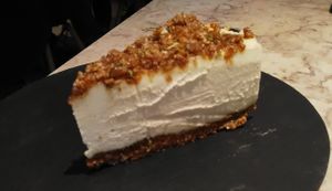 Raw cheese cake with lime and "coffee" crumble on the top at 26 Vegan Food Project in Lisbon