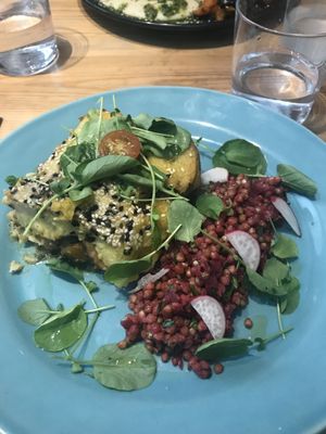 Root veggie pot pie (like a vegan Shepherds pie) and beet salad  at 26 Vegan Food Project in Lisbon
