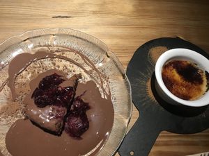 Chocolate cake and cremee brûlée  at 26 Vegan Food Project in Lisbon
