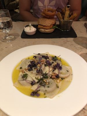 The ravioli and crispy tofu burger at 26 Vegan Food Project in Lisbon