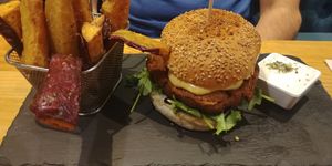 Vegan Big Burger with Sweet P Fries at 26 Vegan Food Project in Lisbon