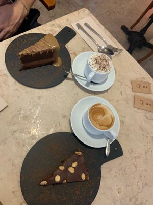 Caramel and choc cake, peanut butter and choc pie at 26 Vegan Food Project in Lisbon