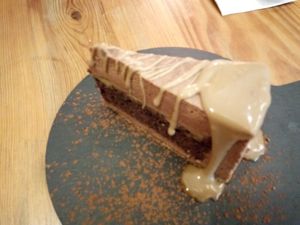 Chocolate cake, mousse and salted caramel at 26 Vegan Food Project in Lisbon