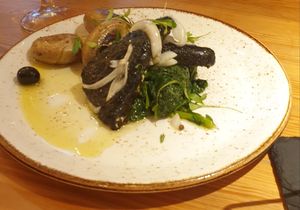 Tofu à lagareiro - a spin on a traditional Portuguese codfish dish at 26 Vegan Food Project in Lisbon