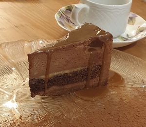 Salted caramel and chocolate cake at 26 Vegan Food Project in Lisbon