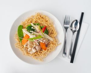 CRISPY GRAVY EGG NOODLE (RICE NOODLE IS AVAILABLE) at Kindness Vegan in Darlinghurst