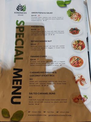 Menu May 2024 at Kindness Vegan in Darlinghurst