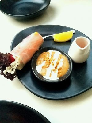 Spring roll (one has been eaten already)  at Kindness Vegan in Darlinghurst