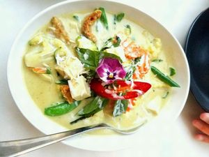 Green curry with tofu  at Kindness Vegan in Darlinghurst