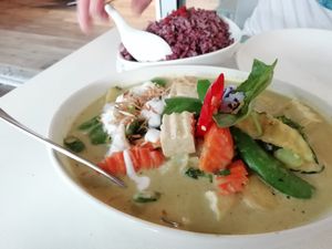 Green curry and rice berry rice at Kindness Vegan in Darlinghurst