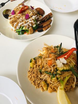 Stirfry with peanut sauce and pad Thai  at Kindness Vegan in Darlinghurst