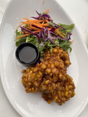 Corn fritters at Kindness Vegan in Darlinghurst