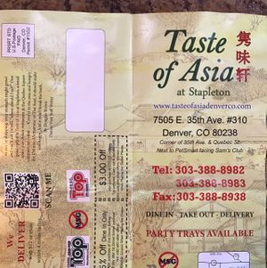 Menu Cover at Taste of Asia in Denver