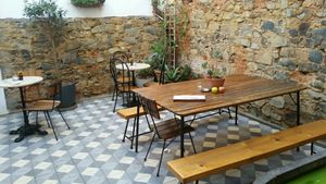 Behind the shop at Honest Chocolate Shop in Cape Town