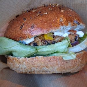 Spicy chickpea burger at Big V - Borough Market in South East London