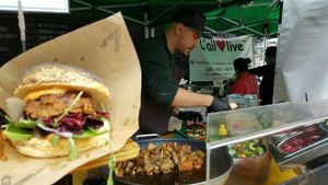 burger and friendly server at Big V - Borough Market in South East London
