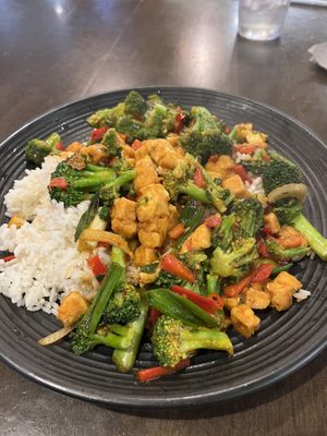 Firecracker Tofu! On the menu as “firecracker chicken” but subbed the chicken for tofu; this can be done on request!   at DFW - Ling & Louie's - TA in Grapevine