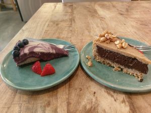 chocolate vegan tart & Acai vegan cheesecake at The Meets - Cornelis in Amsterdam