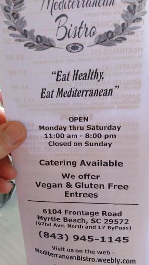 they have some vegan choices at Mediterranean Bistro in Myrtle Beach