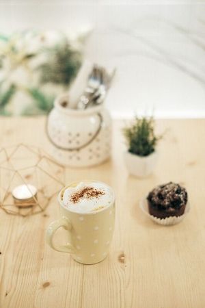 Home made chai latte and vegan pastry at Flowers Kitchen in Luxembourg City