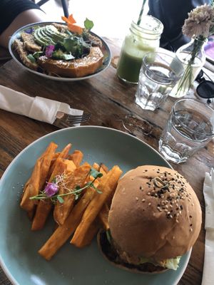 Tempeh Burger and Super Love Salad at The Cashew Tree in Pecatu
