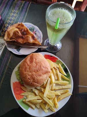 Burger and apple pie at Koala Cafe in Potosi