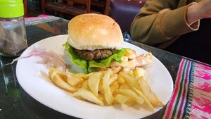 lentil burger. good and preferred eggplant burger at Koala Cafe in Potosi