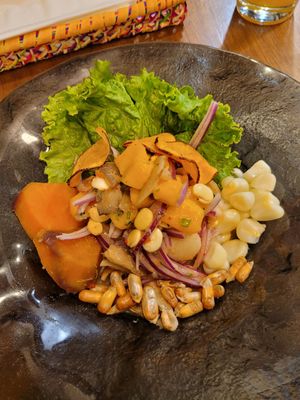 vegan ceviche, way too sour and the only vegan option at Per.uk in Cusco