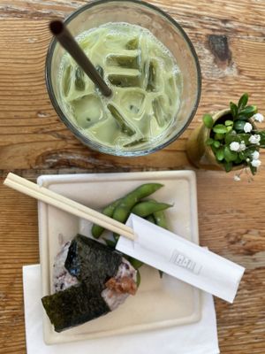 Soy matcha unsweetened and ume rice ball   at Behind the Museum Cafe in Portland