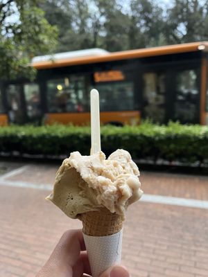 Small pistachio and hazelnut gelato cone  at La Dolce Vita in La Spezia