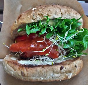 Beyond meat burger with smoked paprika and pineapple, 8,50 euros at Kohvik Kroon in Parnu