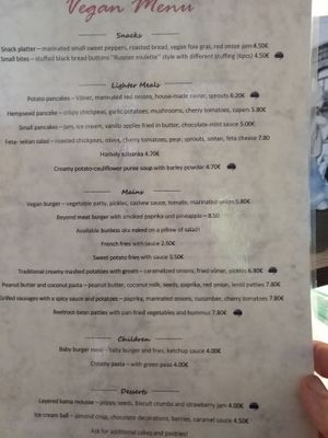 Vegan menu 2nd July 2020.  at Kohvik Kroon in Parnu