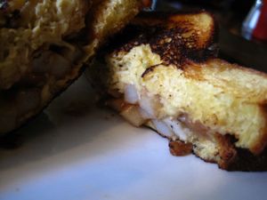 Grilled-Cheese Poutine made vegan with shredded Gusta cheese and VegNature cheese curds. Pretty good. at L'Gros Luxe 100% Vege in Montreal