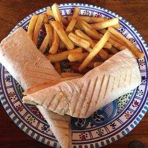 falafel wrap and chips  at Nofretete in Hull