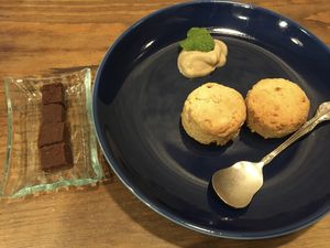 Vegan scone and raw chocolates  at Kissa Saeki in Hiroshima