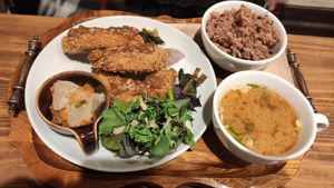 Fried wheat gluten cutlet at Kissa Saeki in Hiroshima