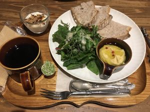 Vegan breakfast set at Kissa Saeki in Hiroshima