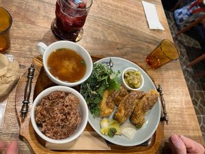 Fried seitan lunch set  at Kissa Saeki in Hiroshima