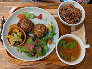 Burger meal at Kissa Saeki in Hiroshima